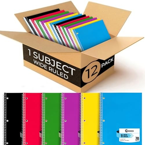 Spiral Notebooks, 1 Subject Notebook, Wide 12 Pack 1 Subject – Soft Cover