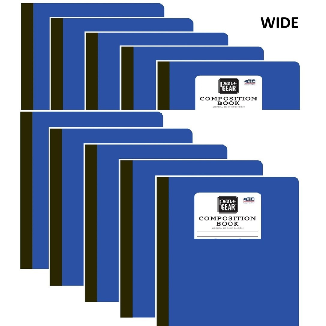 Composition Notebook WIDE Ruled BLUE Solid Color Hard Cover 10-Pack