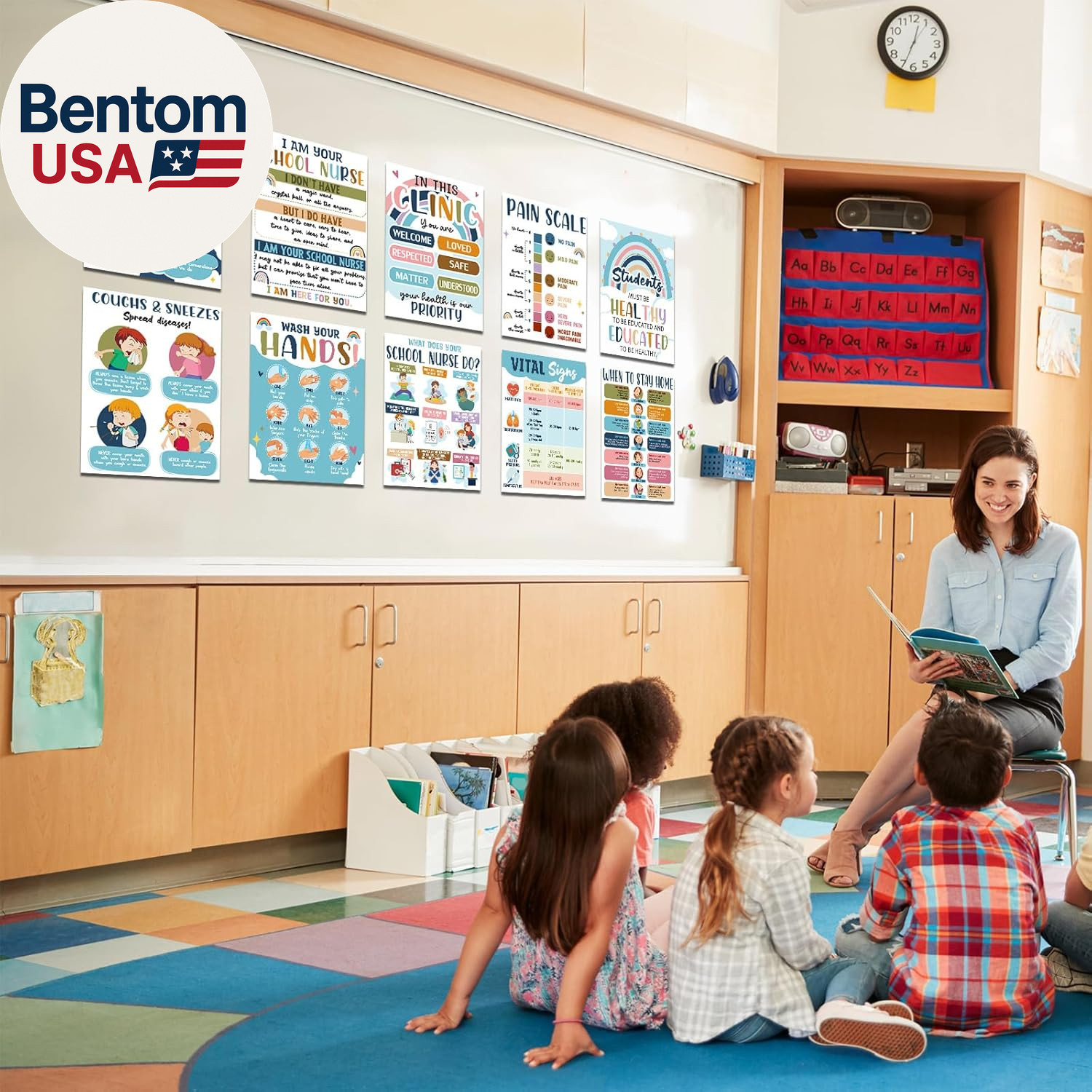 15Pcs School Nurse Bulletin Board Decorations Boho Health Posters for Office Sup