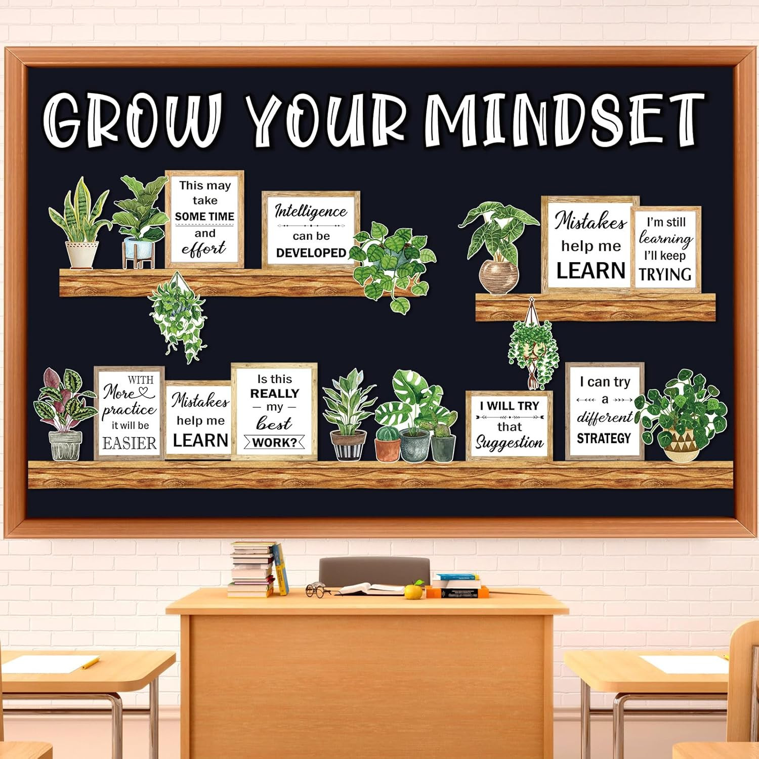 Bookshelf Bulletin Board Set Grow Your Mindset Motivational Classroom Decor Read