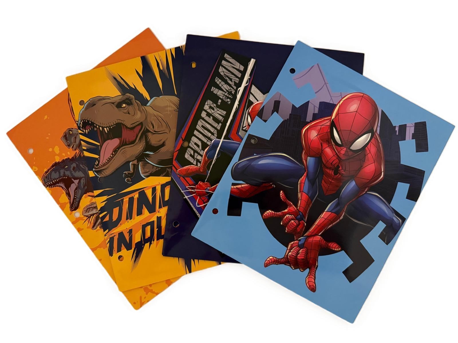 School folders with pockets – ( 2 Spider-Man folders & 2 Jurassic World combo)