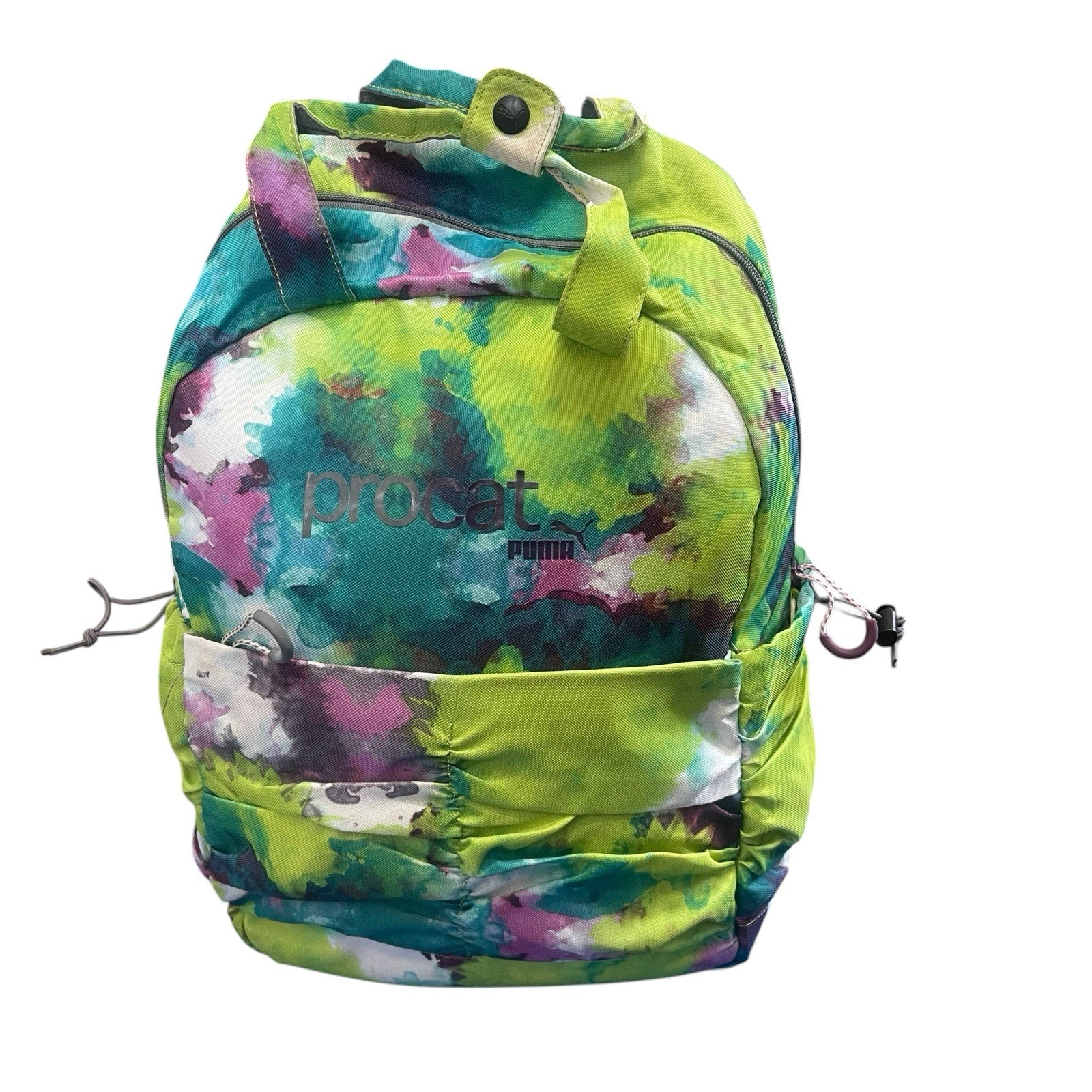 Puma Procat Backpack Purple Multi Color Zip Drawstring Pockets Adjustable Straps