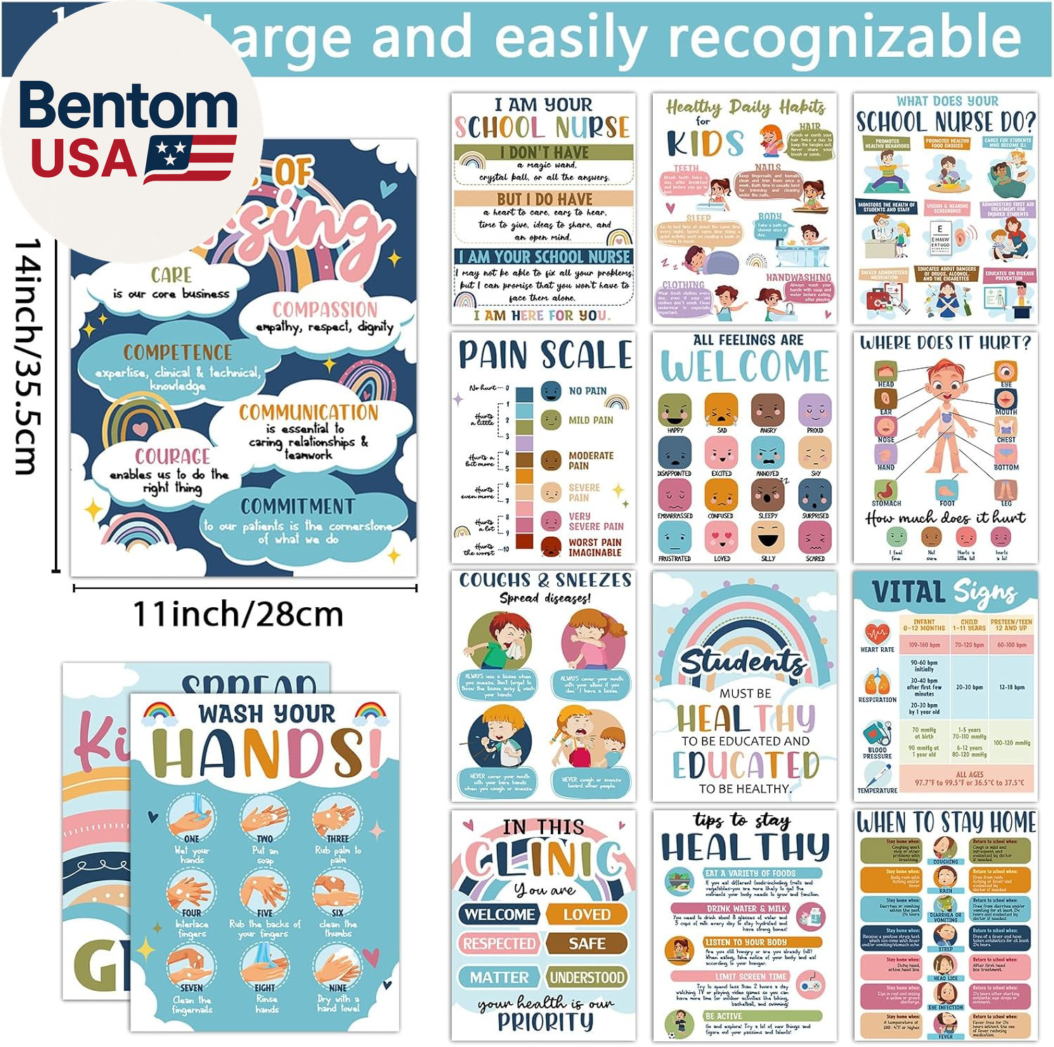 15Pcs School Nurse Bulletin Board Decorations Boho Health Posters for Office Sup