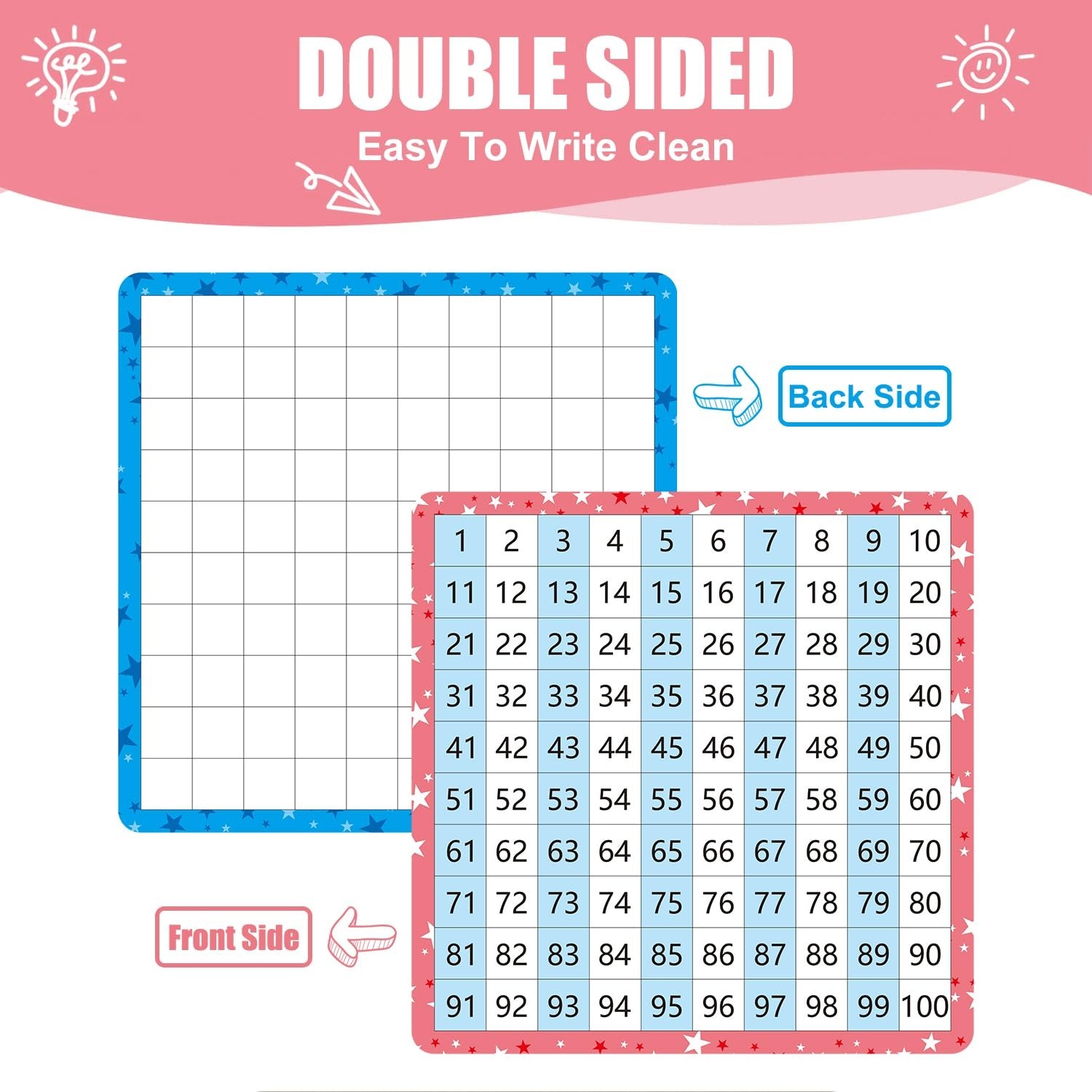 10 Pack Dry Erase Math Hundred Board Card Laminated Double Sided Number 1-100…