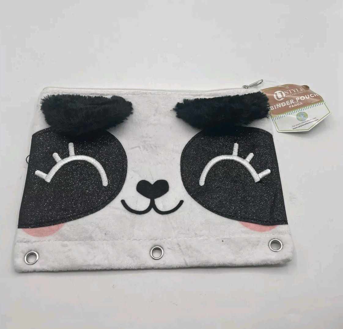 U Style Collections Fuzzy Panda Binder Pencil Pouch 9.5×7 Inches Zippered
