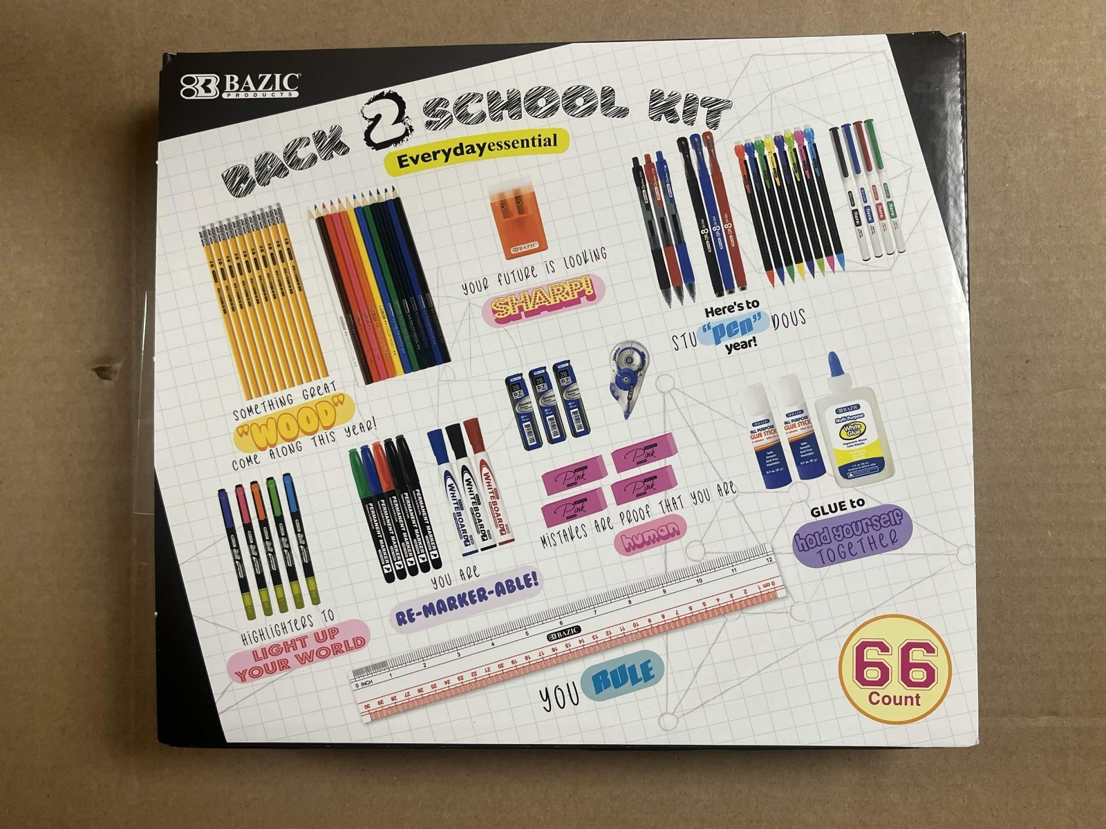BAZIC Products 66 Piece School Supplies Kit K-12 Back to School Set New