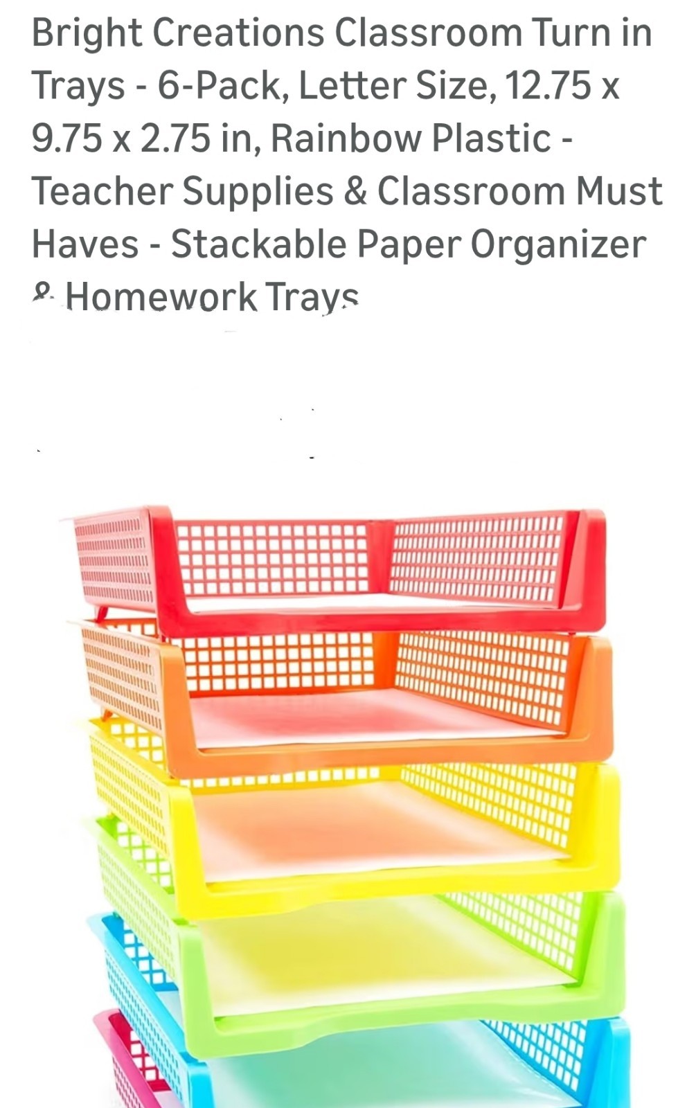 Classroom Turn in Trays – 6-Pack, Letter Size, 12.75 x 9.75 x 2.75 in,…