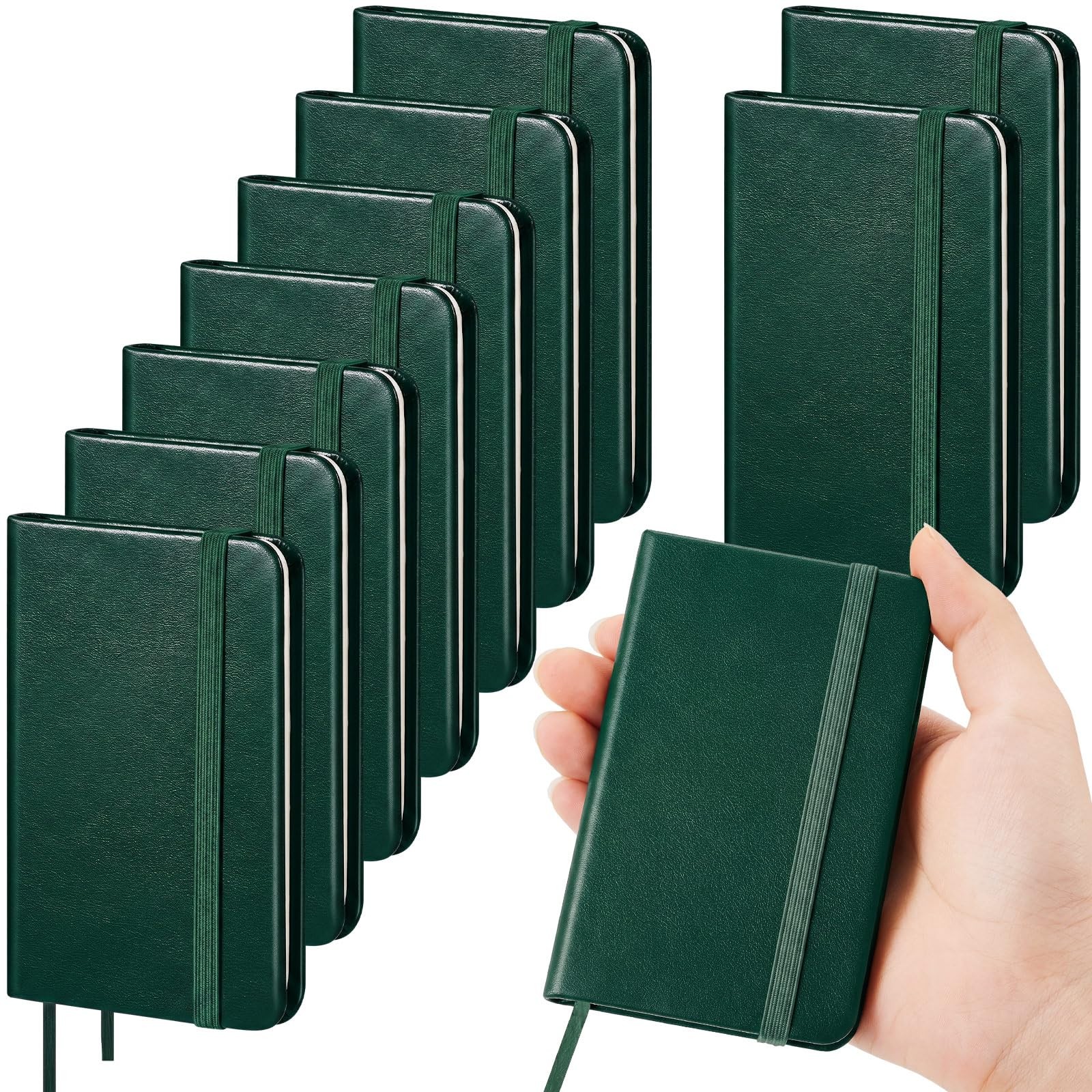 Qeeenar 10 Pcs Deep Green Hardcover Leather Pocket Solid Color,