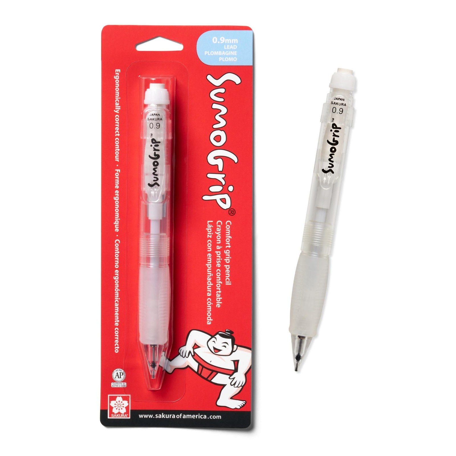 SAKURA 50280 SumoGrip 0.9-mm Pencil with Eraser, Clear 1 Count (Pack of 1)
