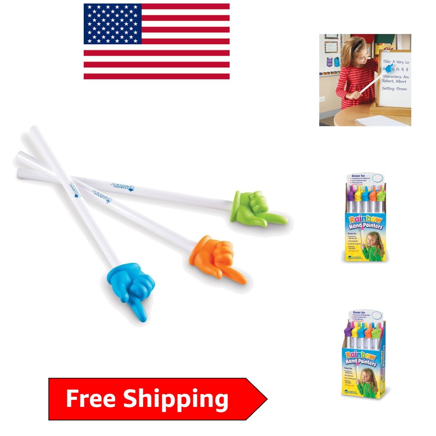 15-Inch Sensory Rainbow Hand Pointers for Classroom Participation – Set of 10