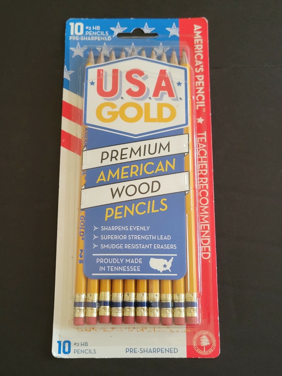 Pre-Sharpened #2 USA GOLD Premium American Made Wood Pencils – Pack of 10