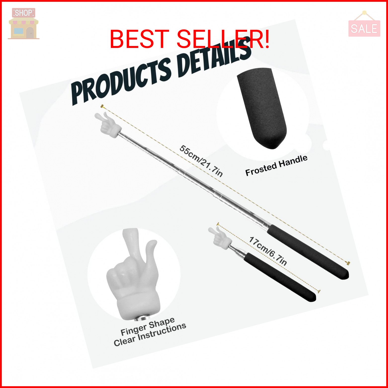 2Pcs Telescopic Teachers Pointer, Extendable Hand Pointer Finger Pointer Stick,