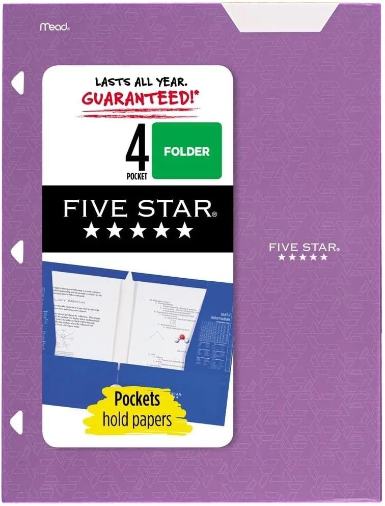 Five Star 4-Pocket 12″ x 9-1/2″ Paper Folder with Geo Design and Write-On Tab