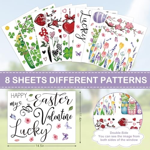 8 Sheets Holiday Window Clings Valentine’s Day Easter St. Patrick’s Day
