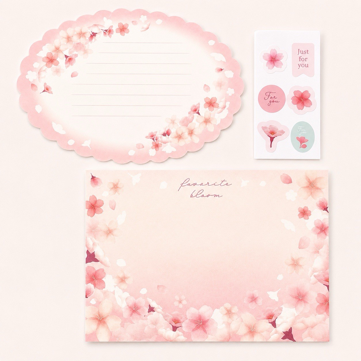 Sakura Stationery Gift Set 54pc Japanese Cherry Blossom Stamp-Style Stickers