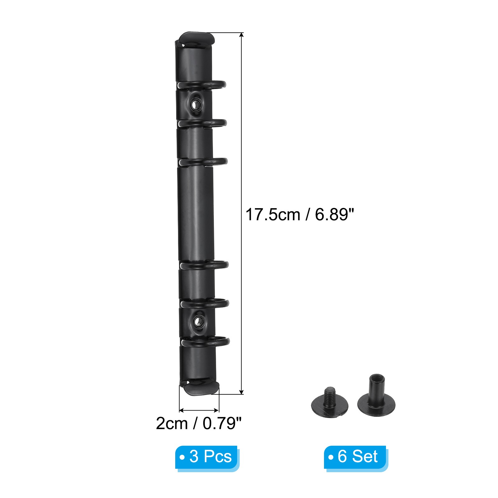 6 Holes Ring Binder, A6 Notebook 20mm Binder Mechanisms, Black, 3 Set