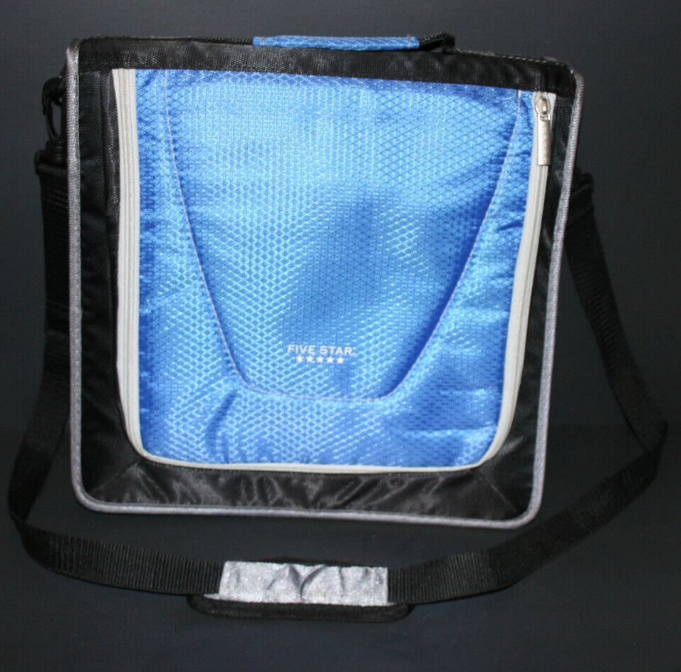 Five Star Blue 3 Ring Binder Full Zip Carrying Case Shoulder Strap Messenger Bag