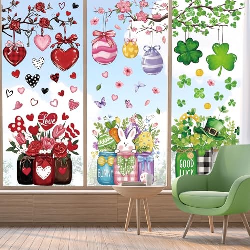 8 Sheets Holiday Window Clings Valentine’s Day Easter St. Patrick’s Day