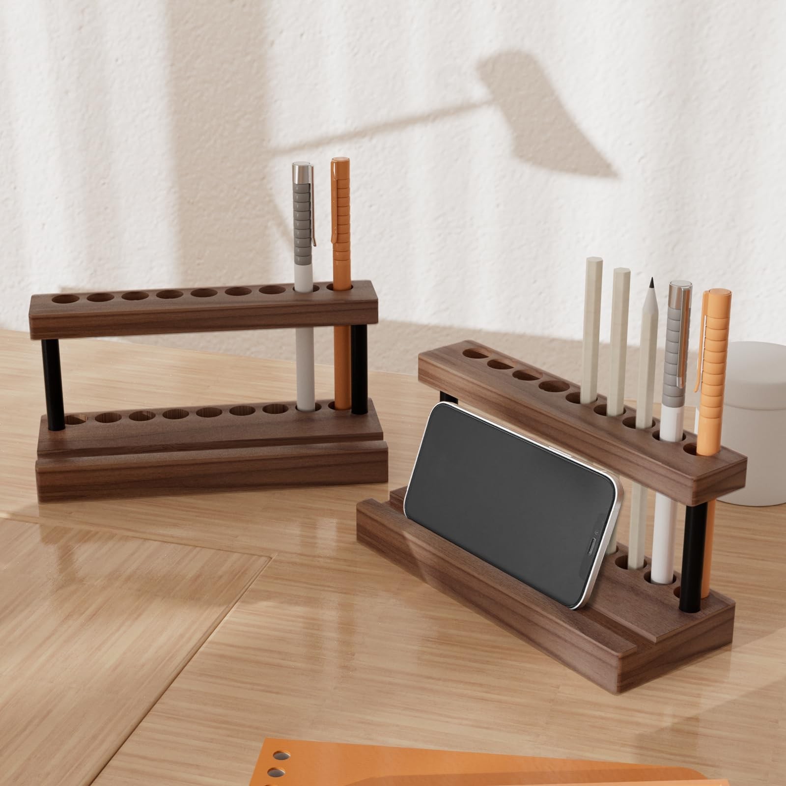 Pencil & Pen Holder for Desk, Solid Walnut Pen Display Stand with 9 Slots and…