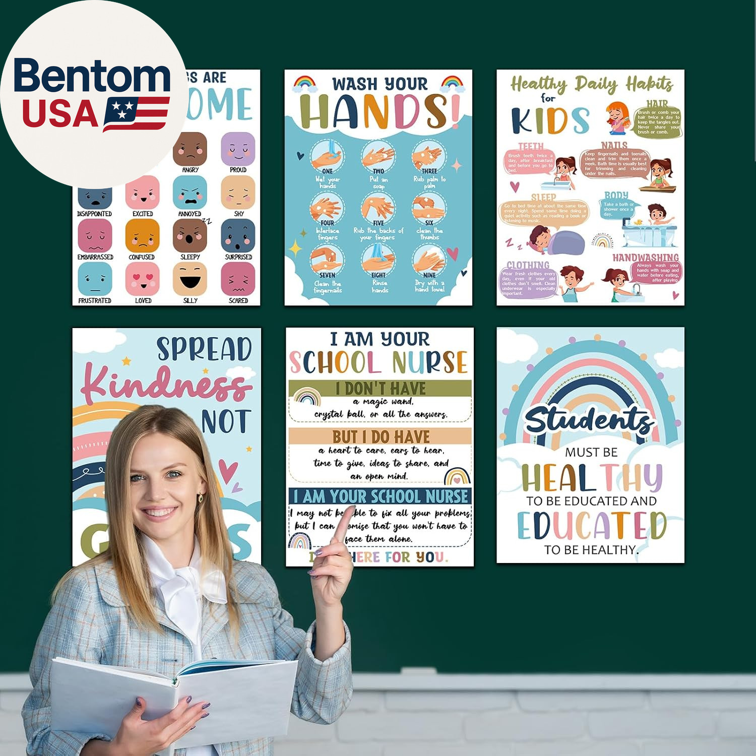 15Pcs School Nurse Bulletin Board Decorations Boho Health Posters for Office Sup