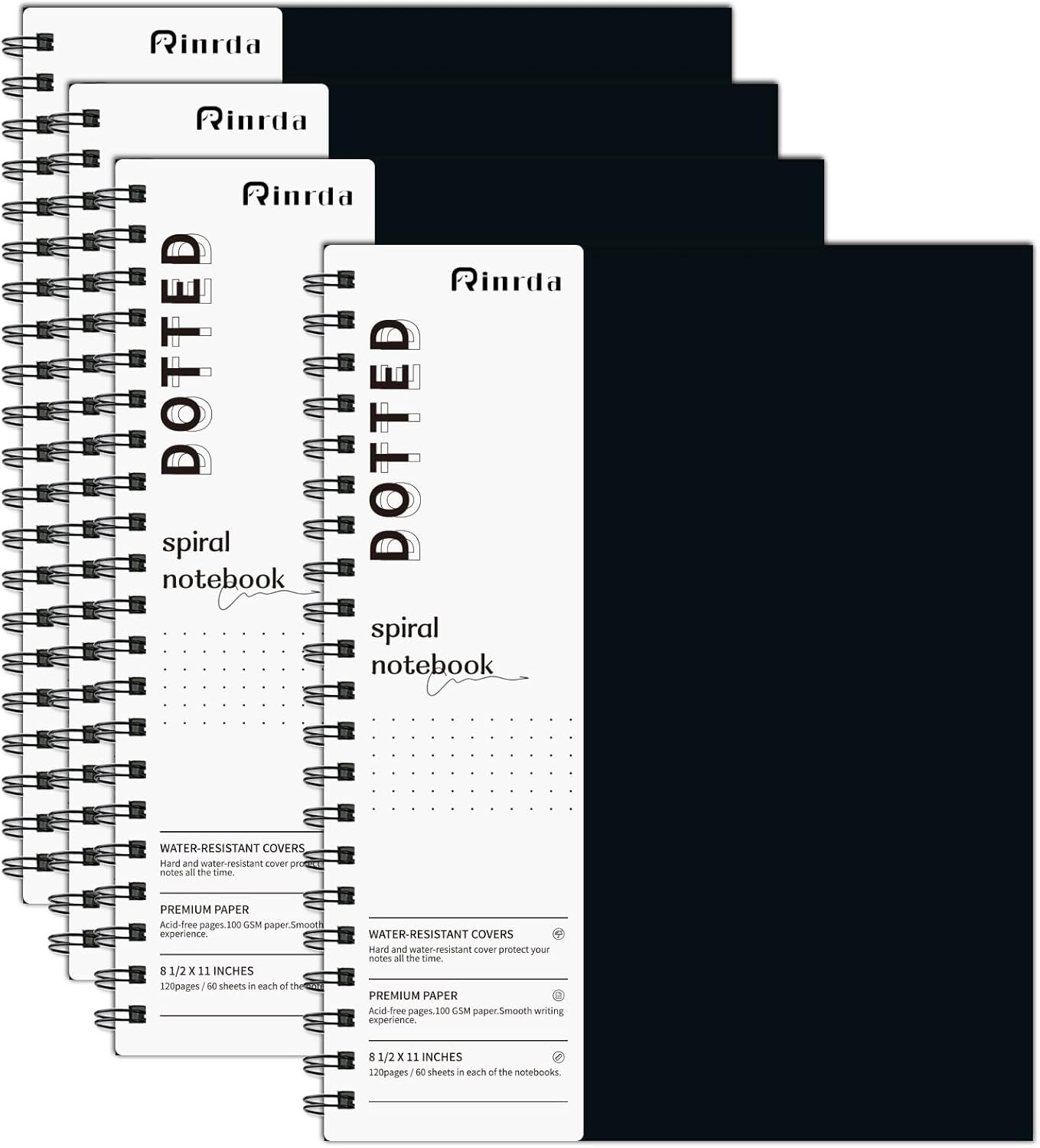 4 Pack Large Lined 7Mm Ruled Notebook Spiral 8.5X 11 Hardcover(120 pages total)