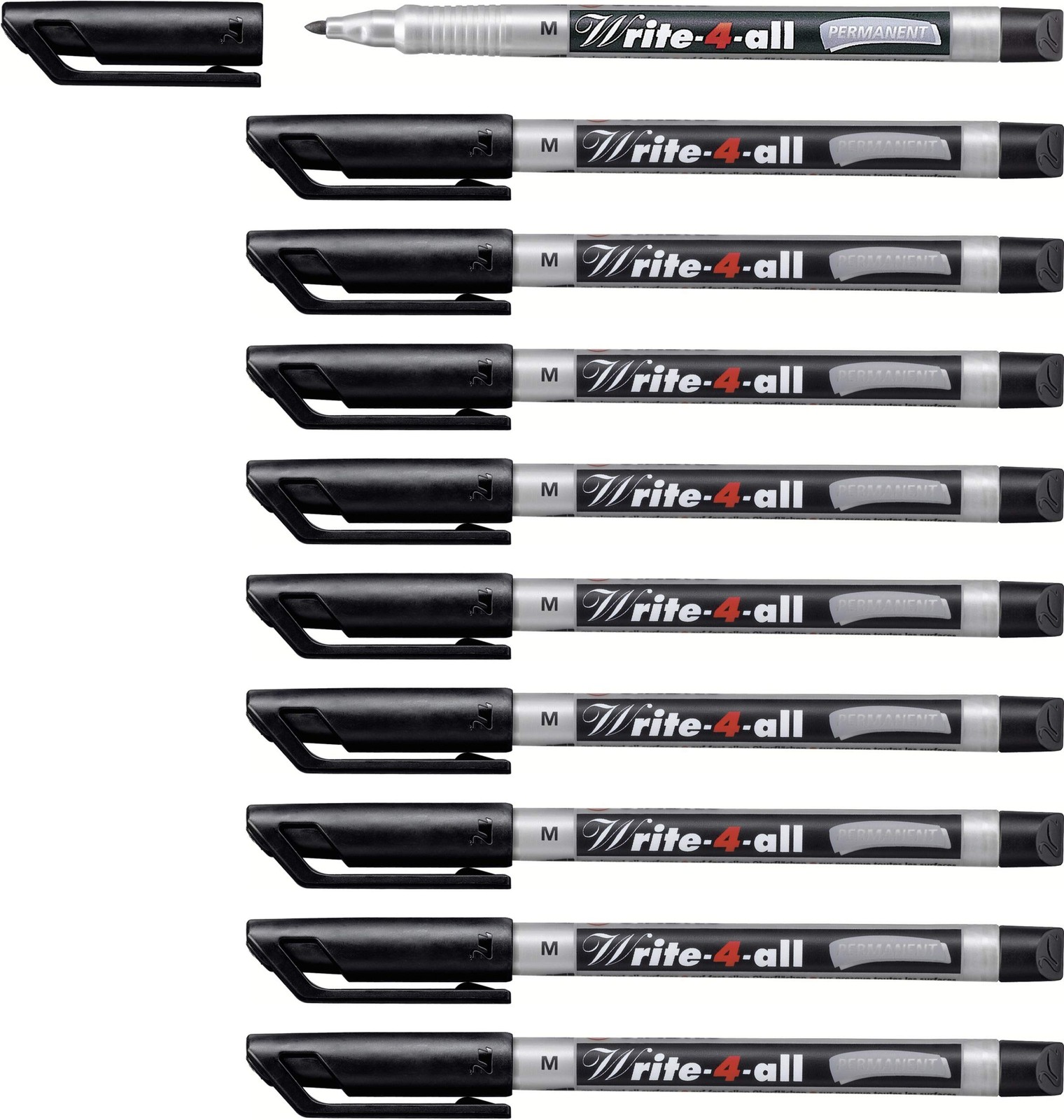 Permanent Marker Pen – STABILO Write-4-all – Medium – Pack of 10 – Black Medium