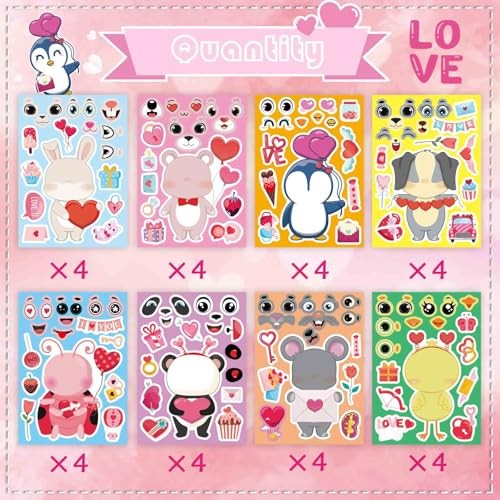 32 Sheets Valentine Stickers for Kids, Valentines Crafts Valentine Day Stickers