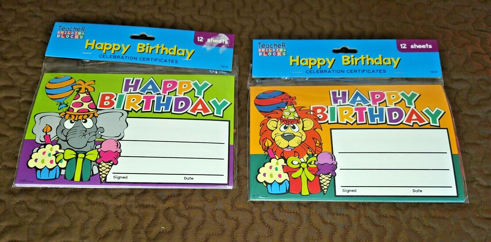 Happy Birthday Teacher Supplies School Cards Student Class Room Elephant and Lio