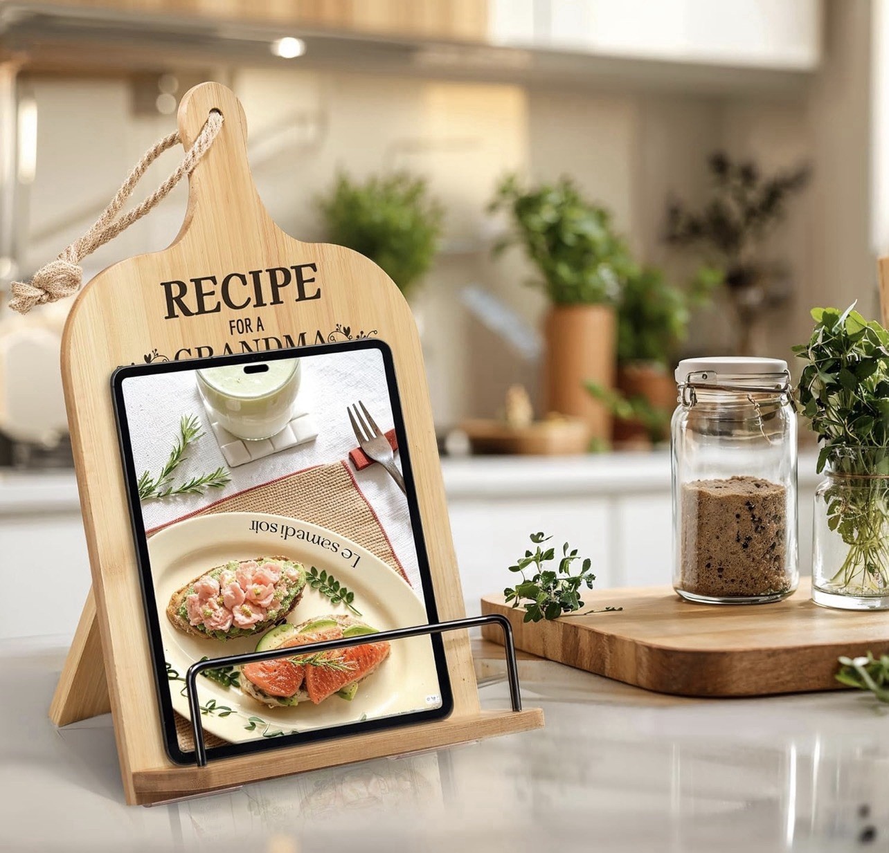 Grandma Gifts Cookbook Stand Bamboo Recipe Book Holder Kitchen Counter Non Slip