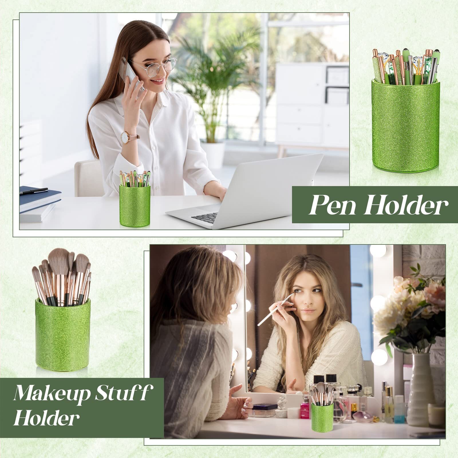 Sabary 8 Pcs Ballpoint Pens with Pen Holder for Desk Pencil Holder (Green)