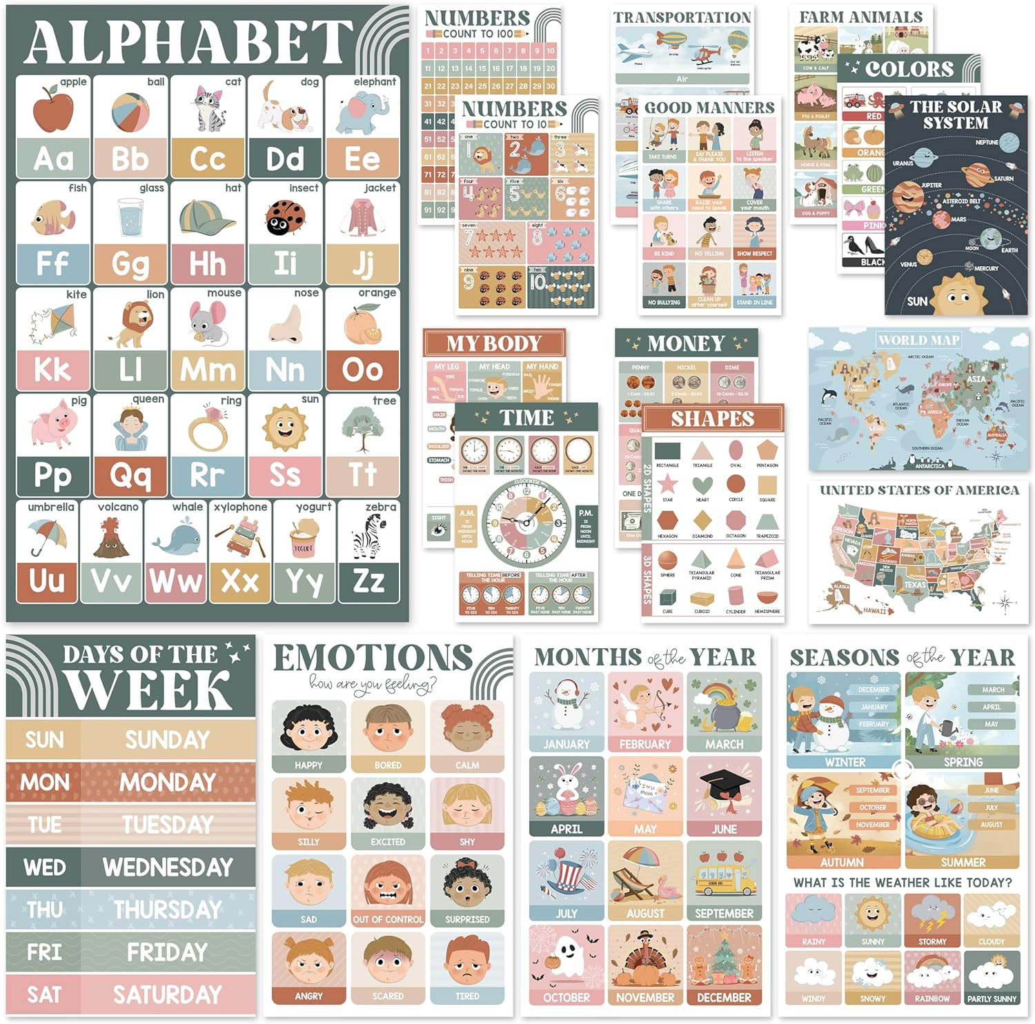 Educational Posters for Preschoolers – Laminated Pre-K and Kindergarten Learning