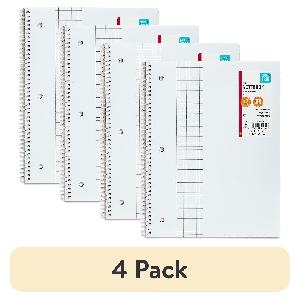 4 Pack 1 Subject Grid Ruled Spiral Notebook 8.5×10.5 Inch 80 Sheets Poly Cover