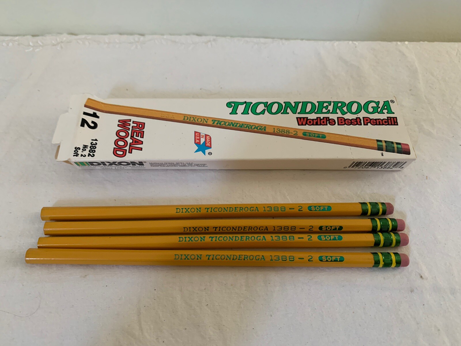 Vintage Dixon Ticonderoga 1388 No 2 Real Wood Soft Pencils 3 Pieces with Box