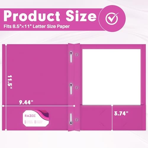 Two Pocket Folders, 75 Pack Two Pocket Folders with Prongs, 3 Rose Purple