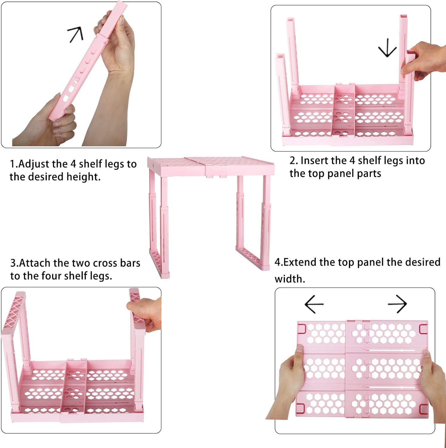Locker Shelf Adjustable Height and Width, Pink Locker Organizer for Work, Locker