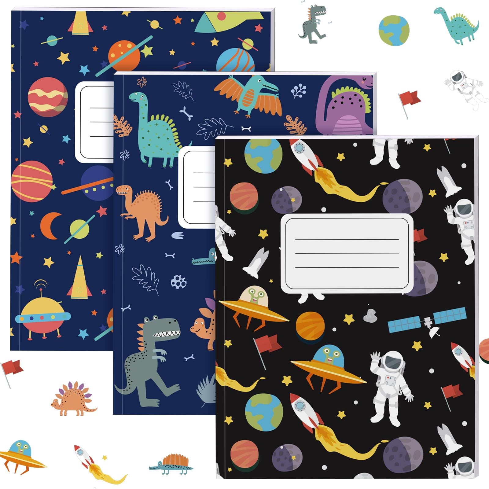3 Pcs Cute Composition Notebook for Boys Wide Ruled Composition Notebooks Din…