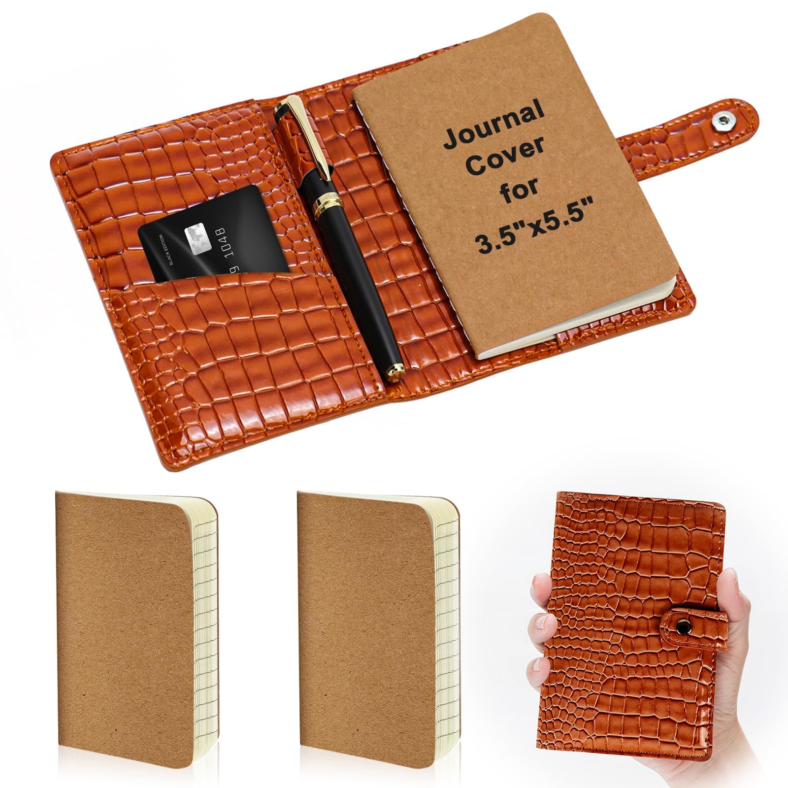 Brown Faux Leather Journal Cover Compatible Field Notes with 2 Pcs Mini
