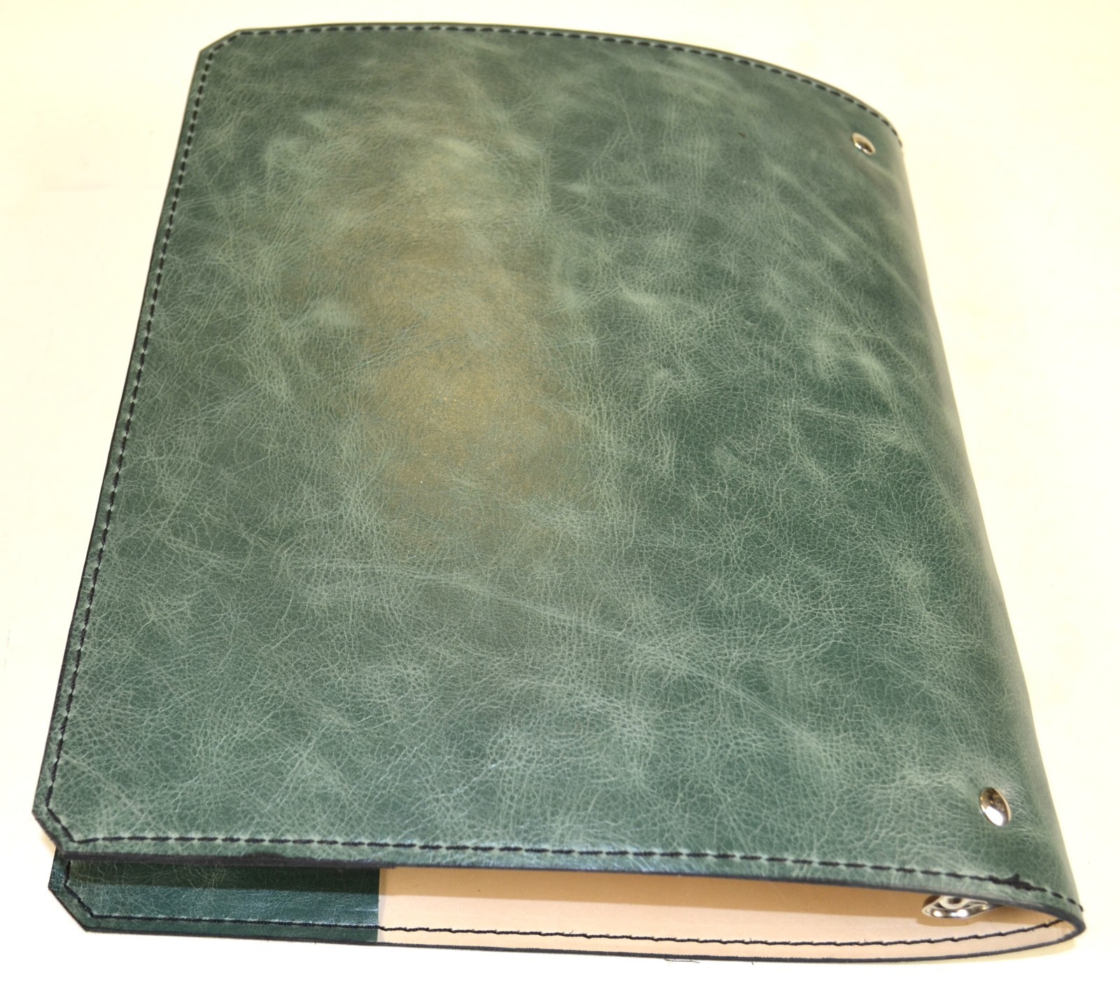 Teal Green Leather 1″ 3 Ring Notebook With 2 Pockets Handmade