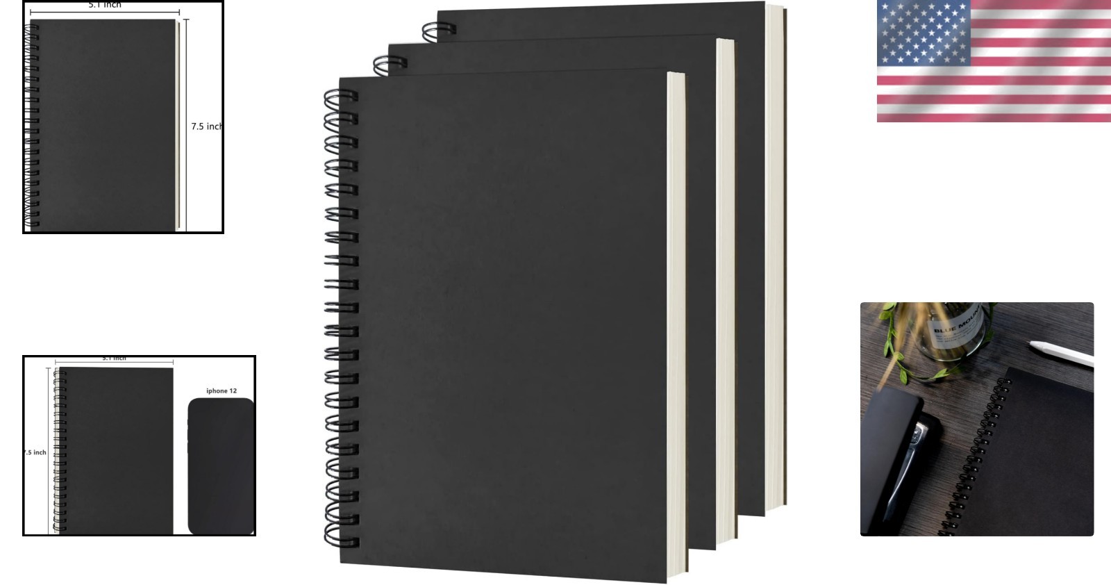 Luxury Soft Cover Spiral Notebooks – 3-Pack, 100 Blank Pages, Ideal for Artists