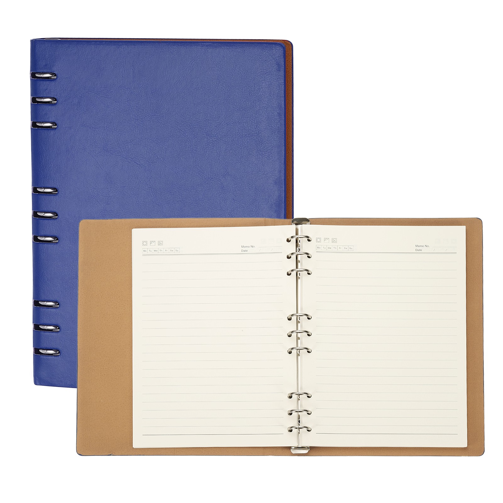 B5 Refillable Leather Notebook, 9 Ring Hardcover Binder Notebook, Blue