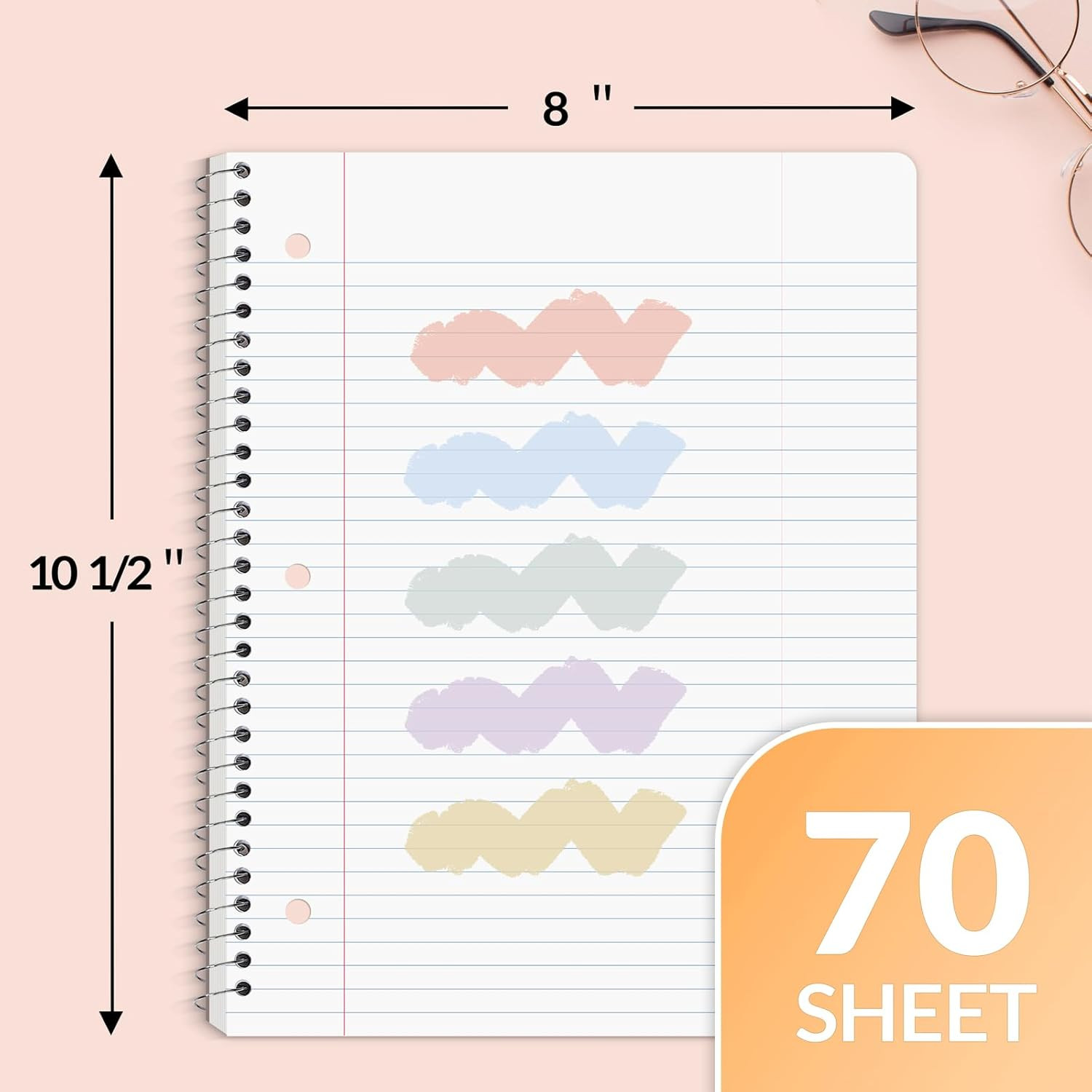 Spiral Notebooks, 1-Subject, 5 Pack, College Ruled Paper, 8″ X 10-1/2″, 70 Sheet