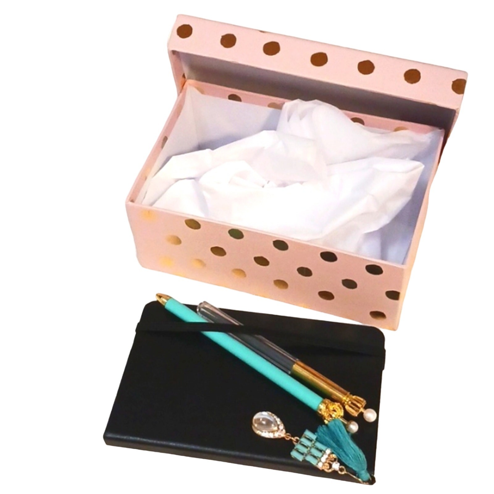 Journal Set Black Hardcover Notebook Jeweled Bookmark Pencil Duo w GIFT BOX New