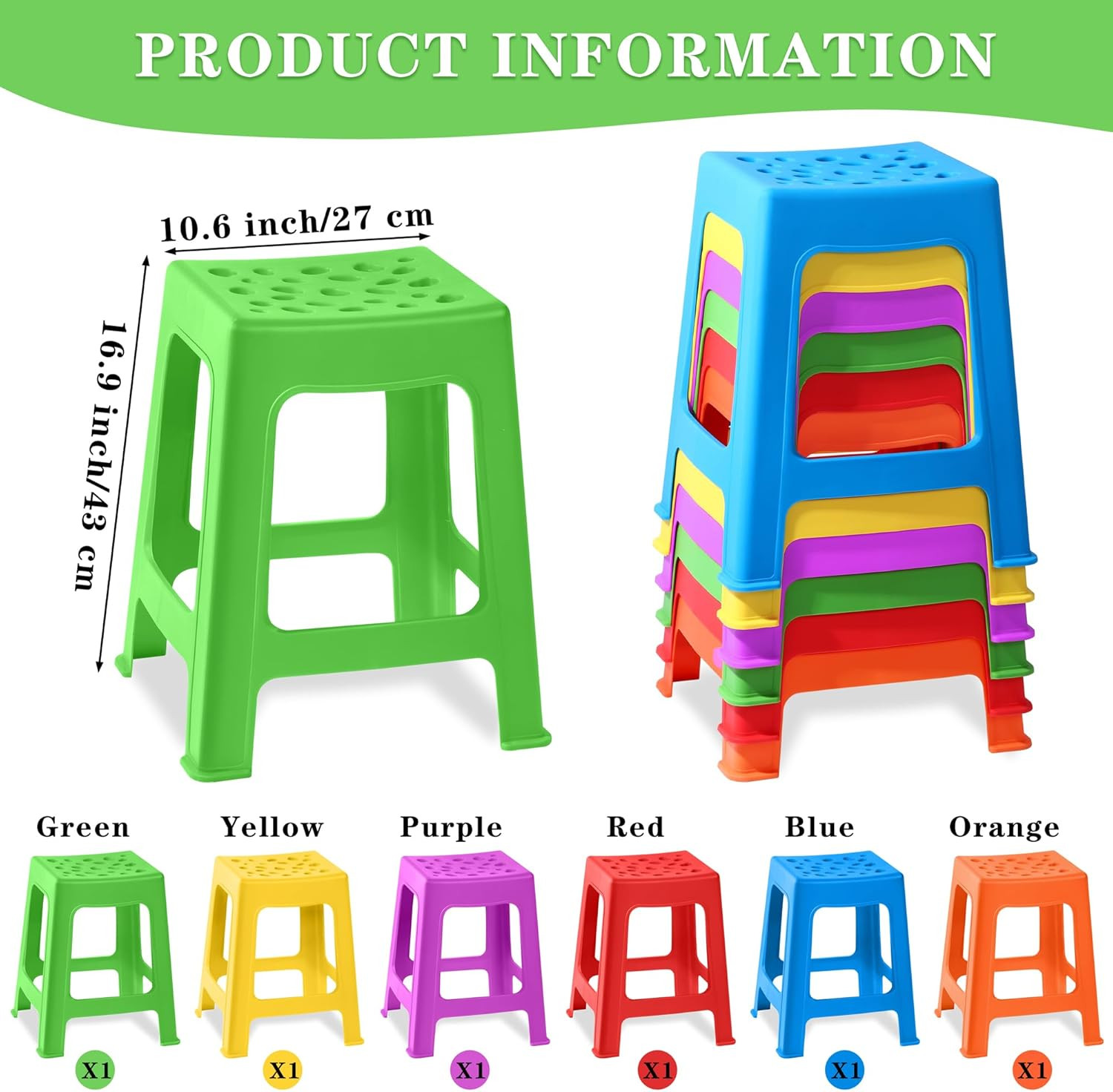Colorful Stackable Classroom Stools – 6 Pack, Indoor/Outdoor Flexible Seating