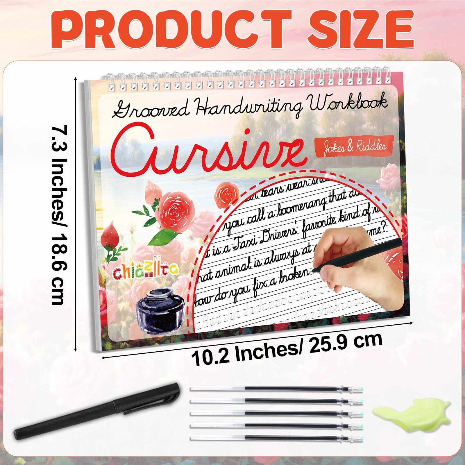 chiazllta Grooved Cursive Handwriting Workbook with Disappearing Ink Pens…