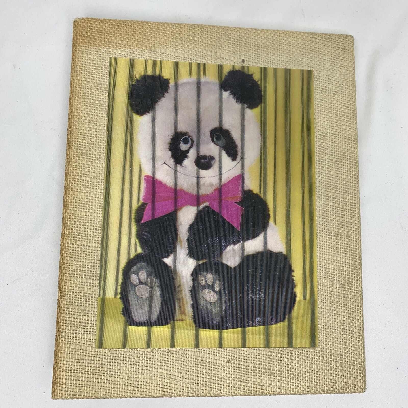 Vintage 1968 Hallmark Baby Panda Lenticular Burlap 1.5″ Binder 695bk401-1