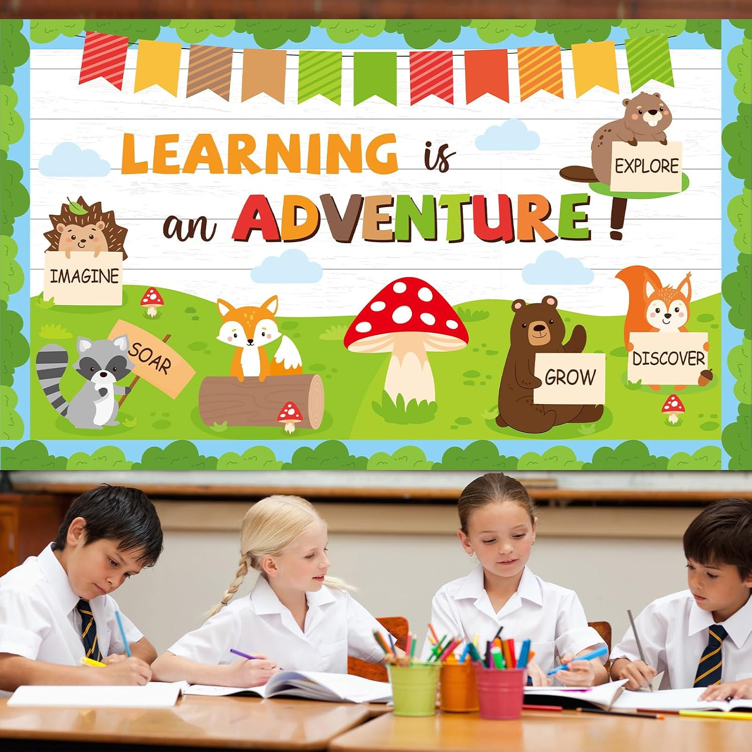 Woodland Bulletin Board Set Jungle Forest Classroom Decorations Fall Learning Is