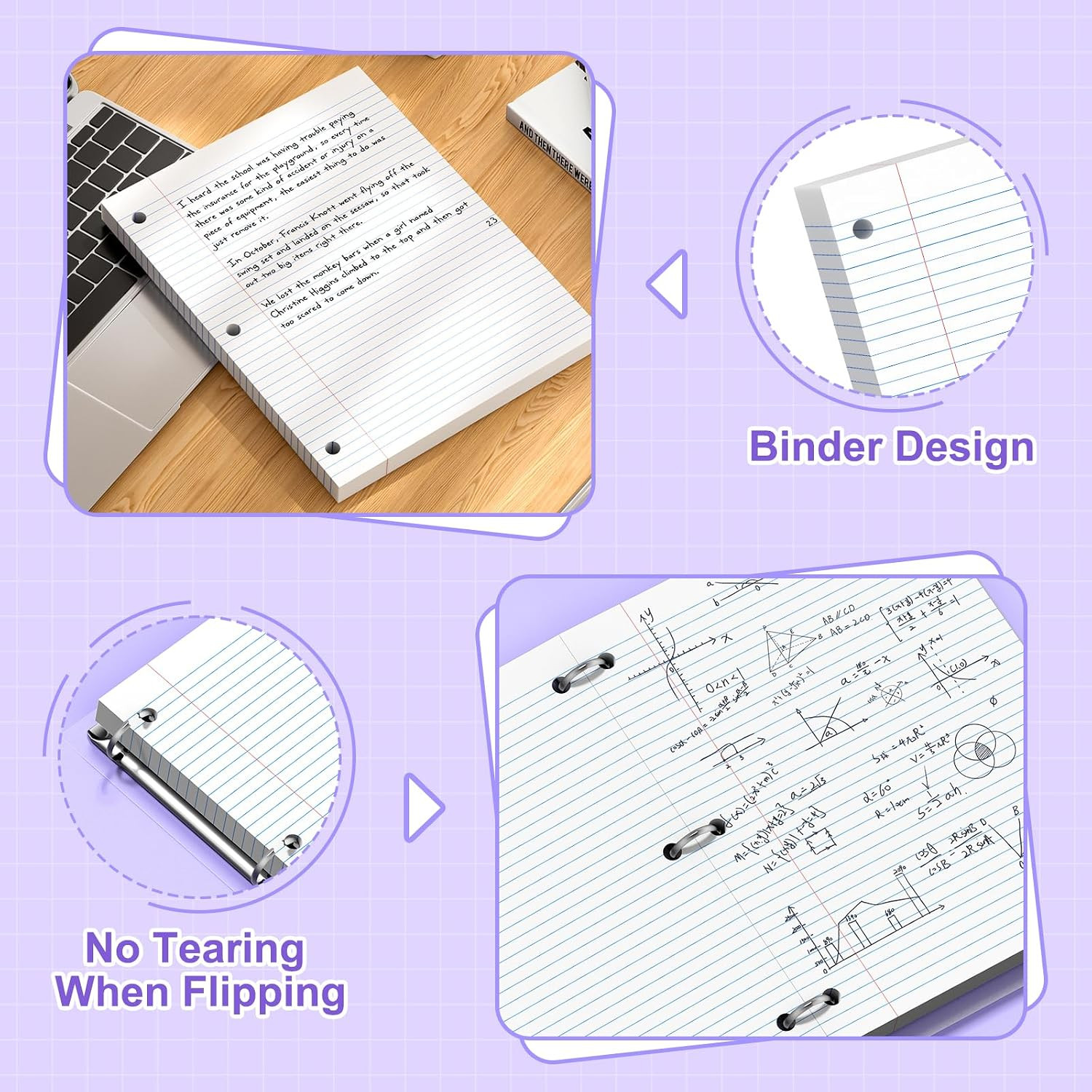 Loose Leaf Paper, 8X10.5 College Ruled, Notebook Paper with Holes, White Binder