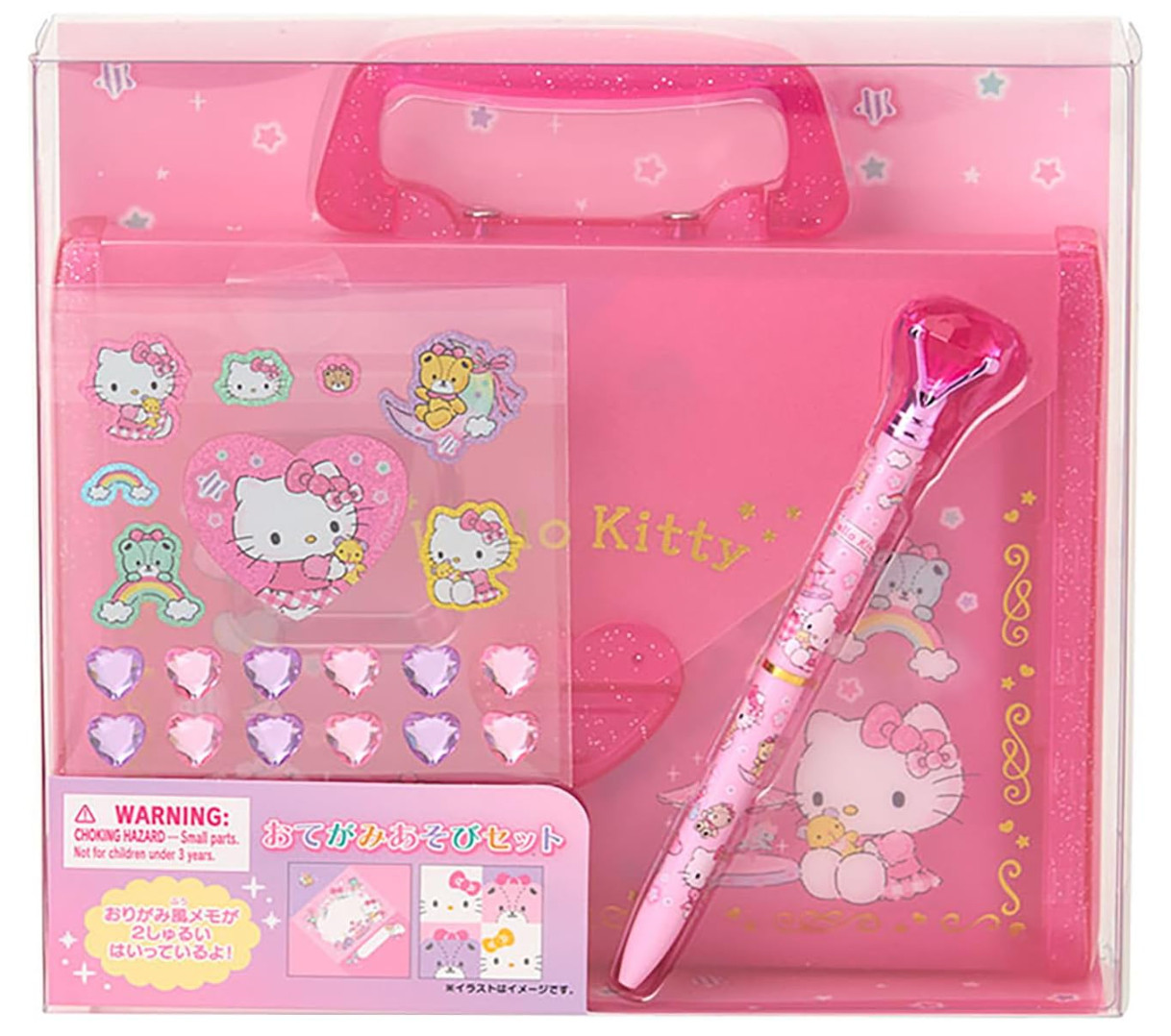 Sanrio Hello Kitty Stationery Letter Set Pink Glitter Case Pen Stickers Origami