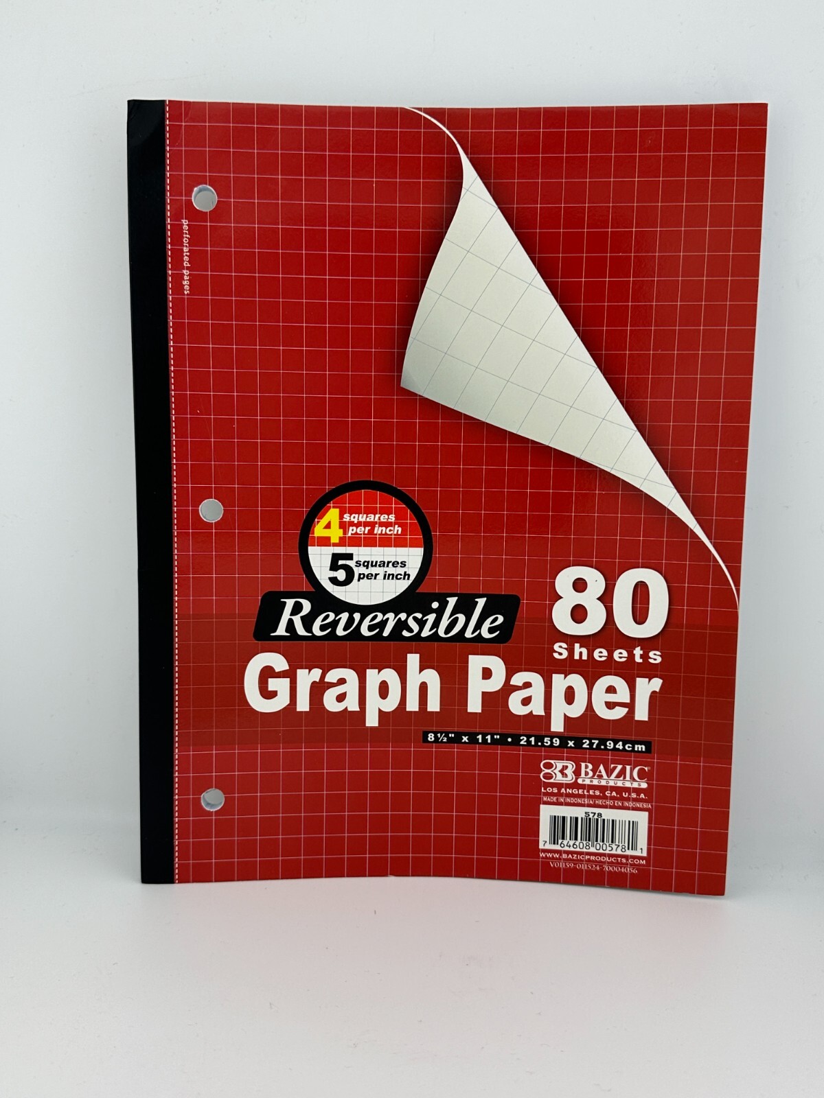 Bazic Reversible Graph Paper, Quad Ruled, 8″ 1/2 X 11″, 80 Sheets, Notebook
