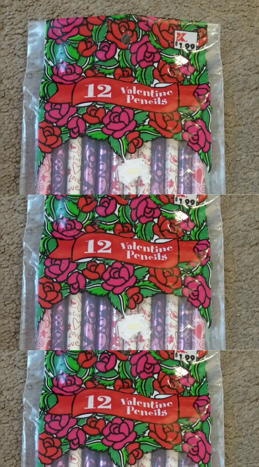 PENTECH 12 Valentine’s Day Pencils Hearts Love Hugs Pink Red 1998 VTG NEW
